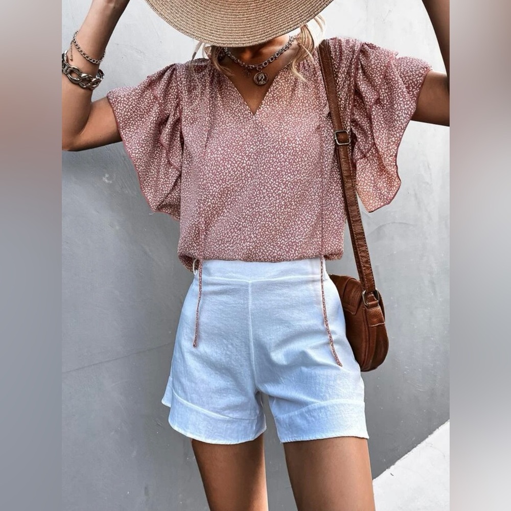 Women Allover Print Ruffle Tie Neck Blouse